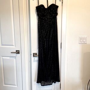 Bill Levkoff black sequin gown, floor length, strapless
